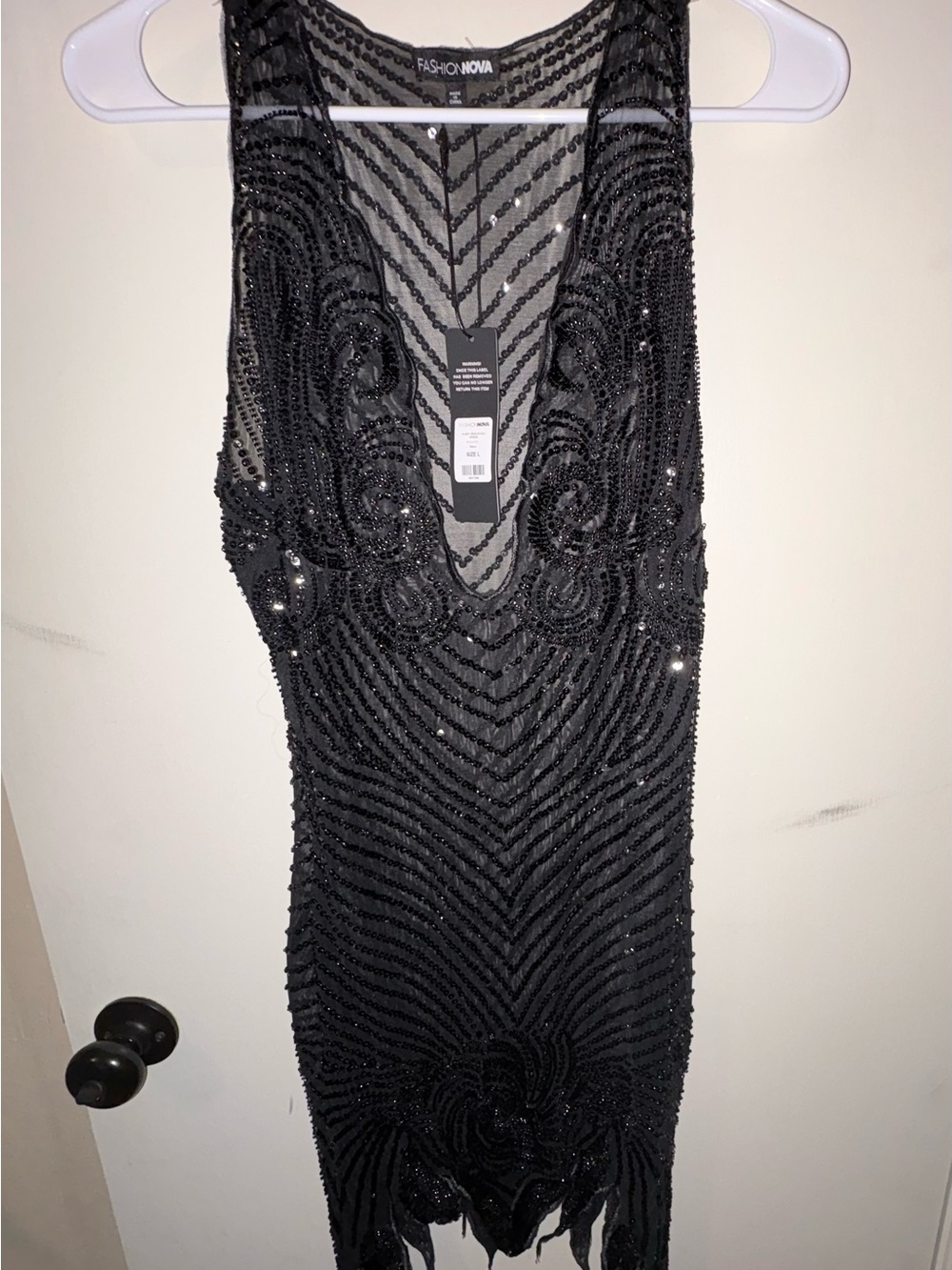 Fashion Nova Black Sequin Deep V Mini Dress